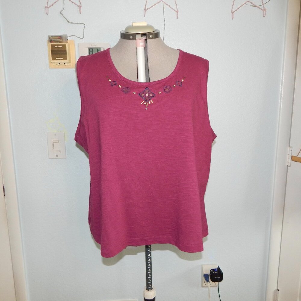 City Blues Koret Plus Size 2X 20W 22W Woman Cherry Cotton Blouse Shirt Top NEW